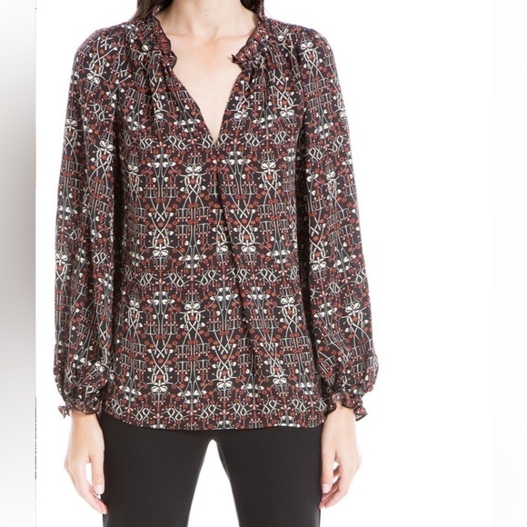 Max STUDIO Printed Crepe Black Confetti Long Sleeve Top - Size Medium, NWT - Picture 3 of 10